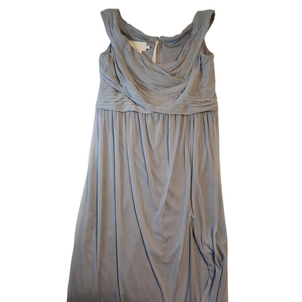 David's Bridal Dusty Blue Off the Shoulder Pleated Mesh Bridesmaid Dress Size 18